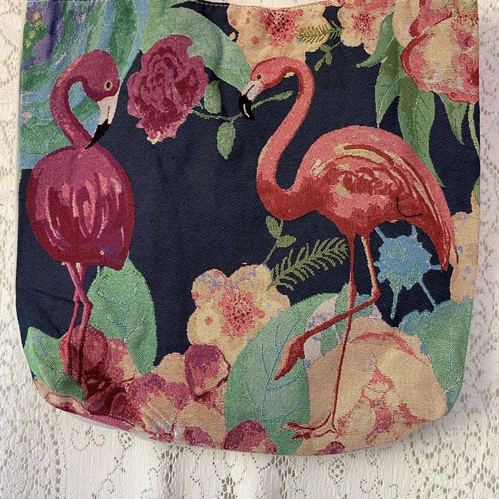 Flamingo Tropical Paradise Canvas Tote Bag - Picture 4 of 12